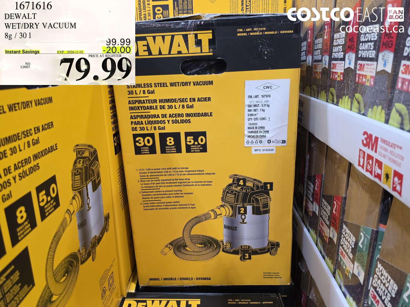 1671616 DEWALT WET/DRY VACUUM 8G / 30L ($20.00 INSTANT SAVINGS EXPIRES ON 2026-11-01) $79.99