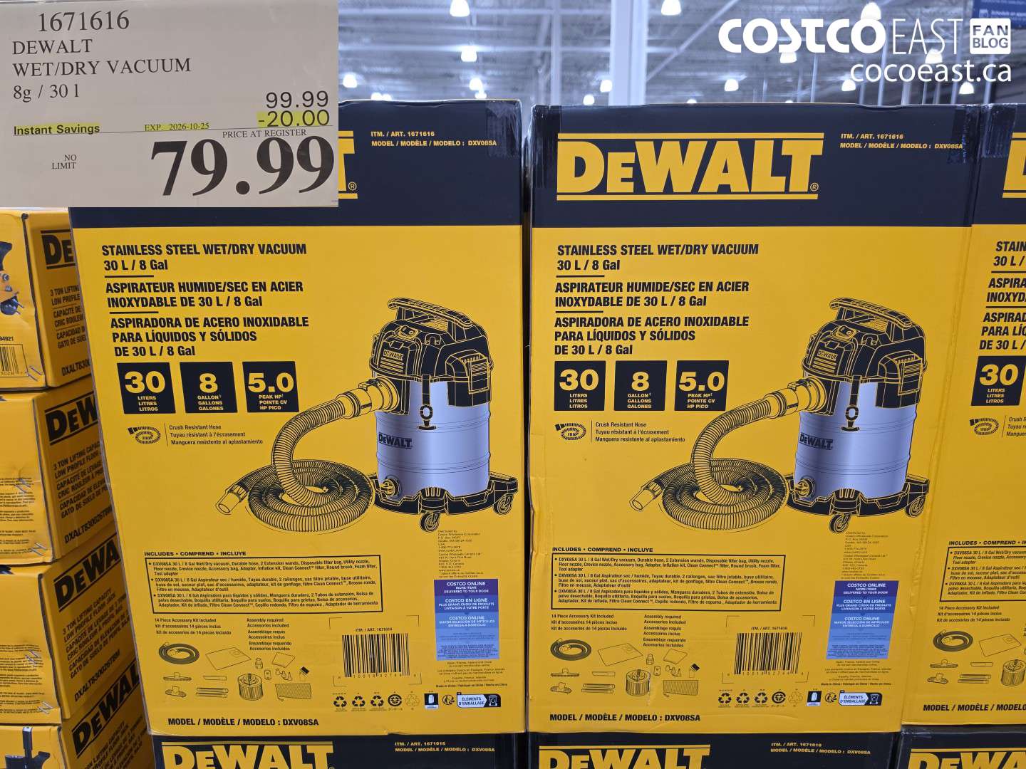1671616 DEWALT WET/DRY VACUUM 8G / 30 L ($20.00 INSTANT SAVINGS EXPIRES ON 2026-10-25) $79.99
