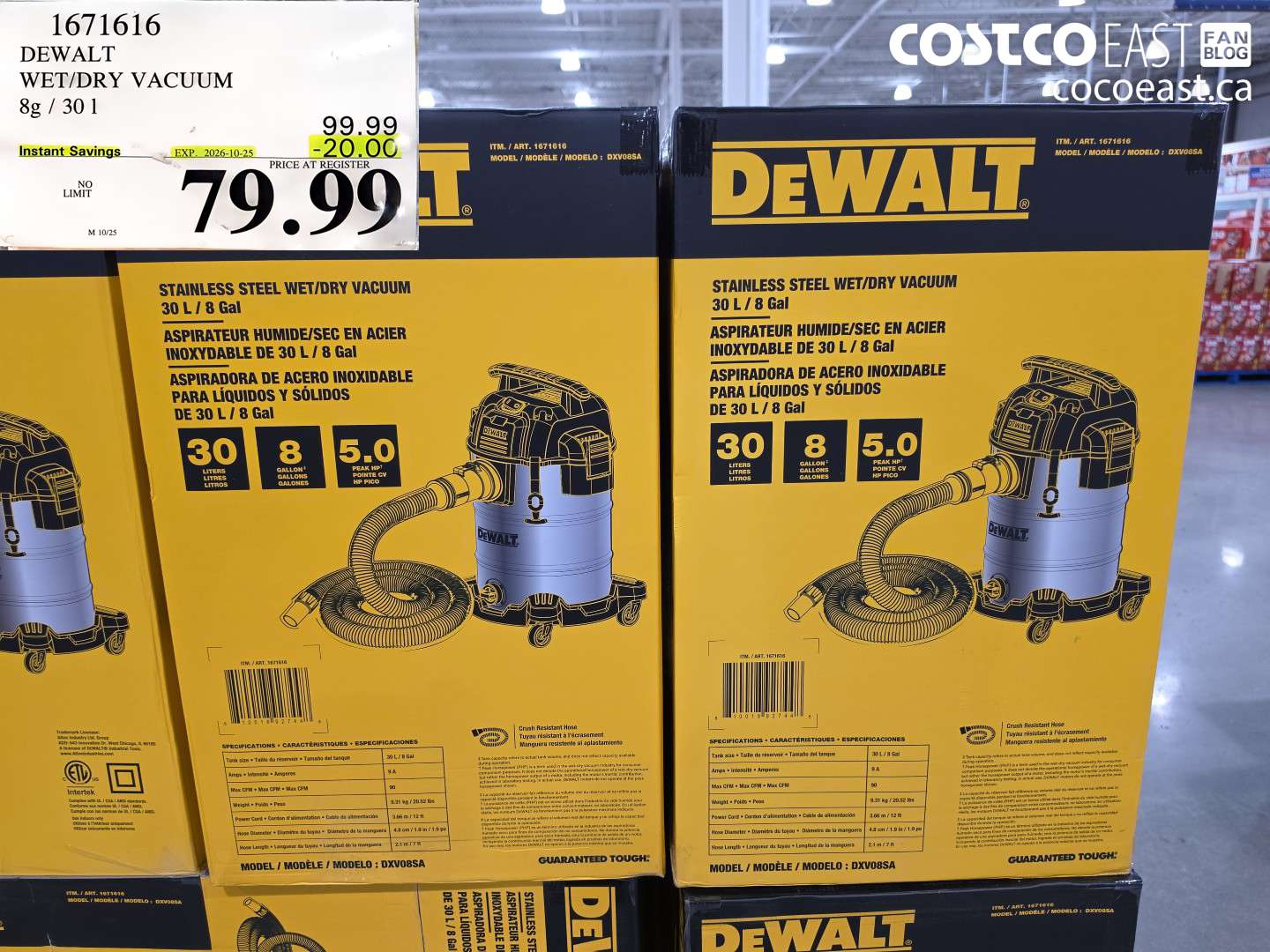 1671616 DEWALT WET/DRY VACUUM 8G / 30 L ($20.00 INSTANT SAVINGS EXPIRES ON 2026-10-25) $79.99