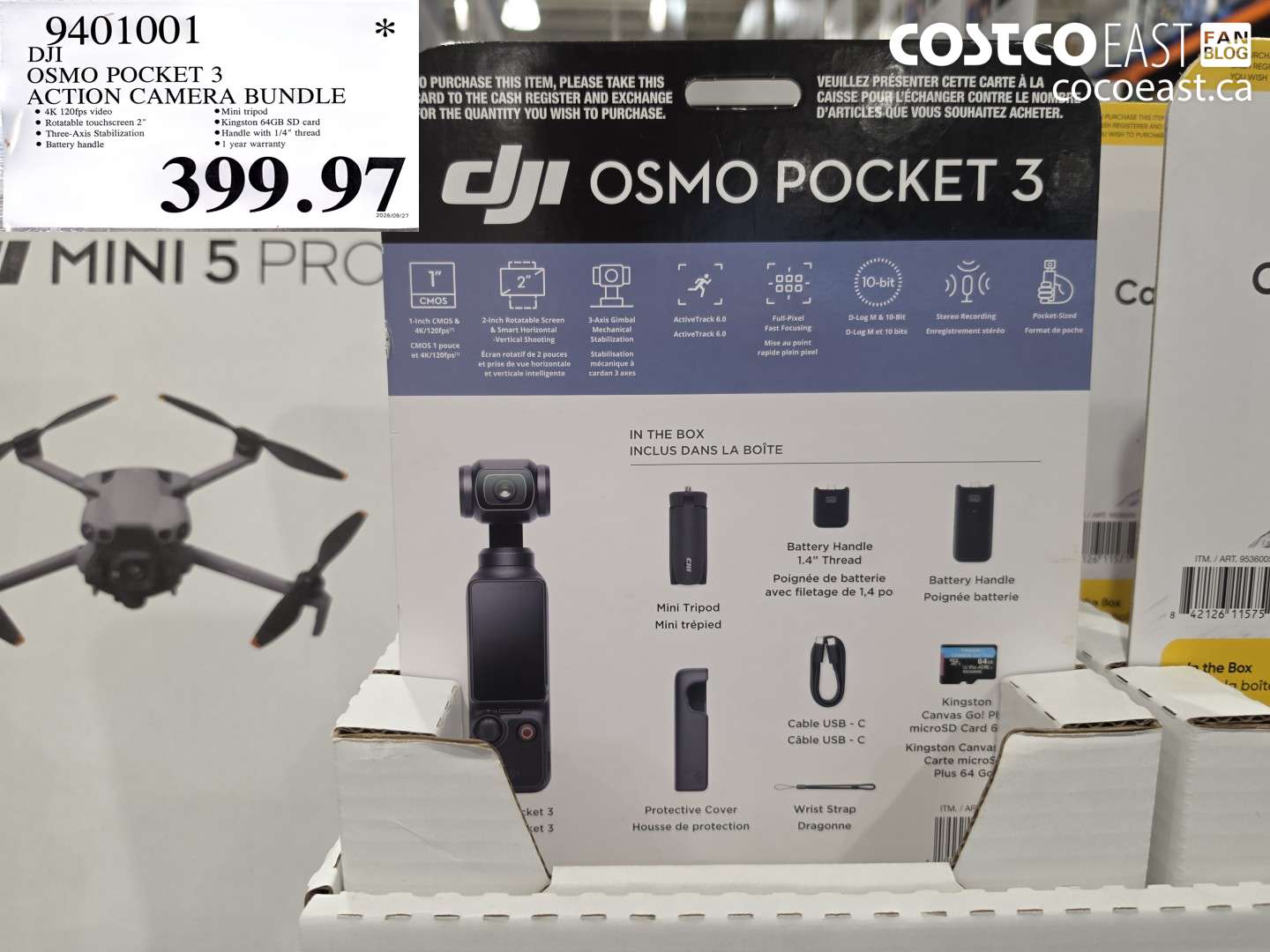 9401001 DJI OSMO POCKET 3 ACTION CAMERA BUNDLE $399.97
