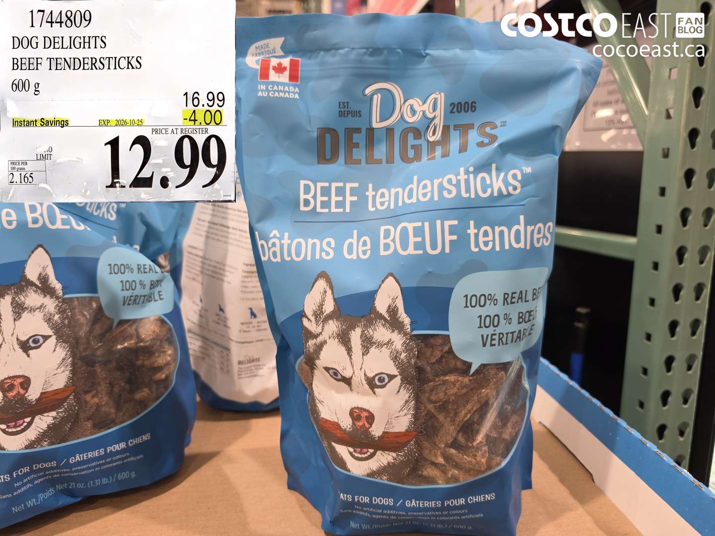 1744809 DOG DELIGHTS BEEF TENDERSTICKS 600 G ($4.00 INSTANT SAVINGS EXPIRES ON 2026-10-25) $12.99