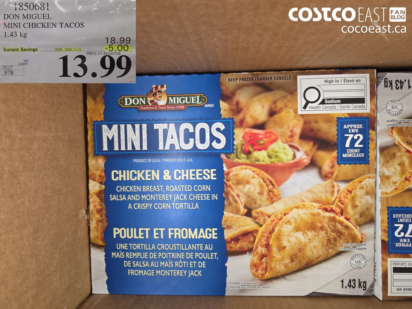 1850681 DON MIGUEL MINI CHICKEN TACOS 1.43 KG ($5.00 INSTANT SAVINGS EXPIRES ON 2026-11-22) $13.99