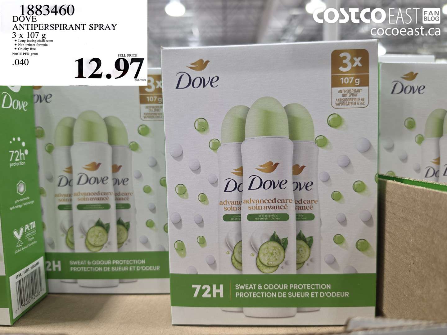 1883460 DOVE ANTIPERSPIRANT SPRAY 3 X 107 G $12.97