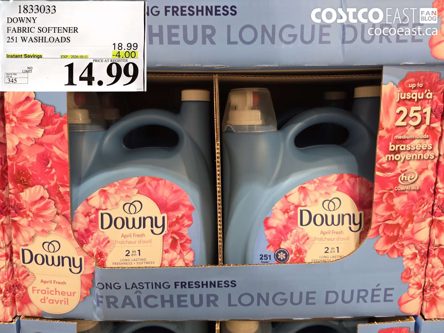 1833033 DOWNY FABRIC SOFTENER 251 WASHLOADS ($4.00 INSTANT SAVINGS EXPIRES ON 2026-10-11) $14.99