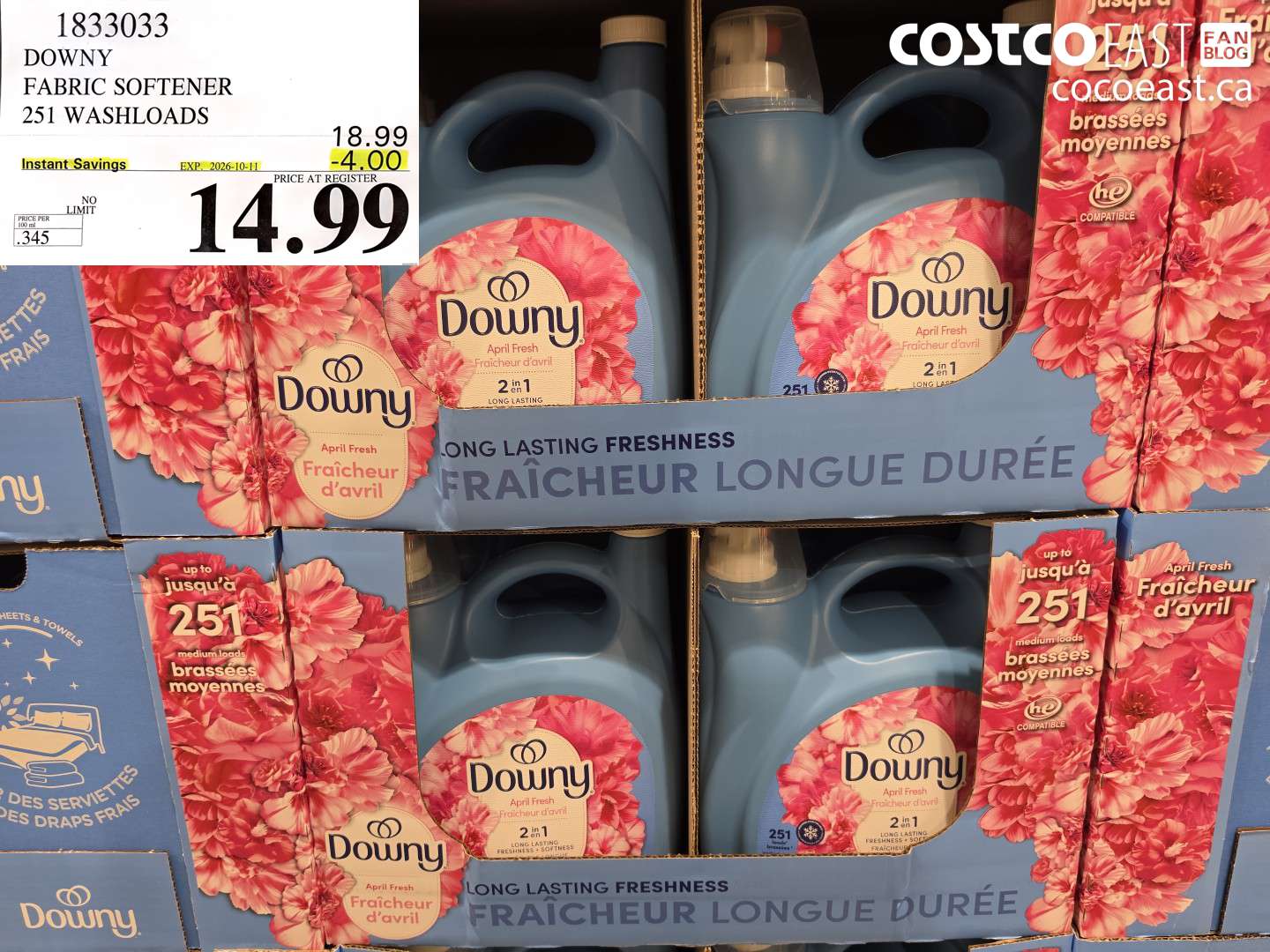 1833033 DOWNY FABRIC SOFTENER 251 WASHLOADS ($4.00 INSTANT SAVINGS EXPIRES ON 2026-10-11) $14.99