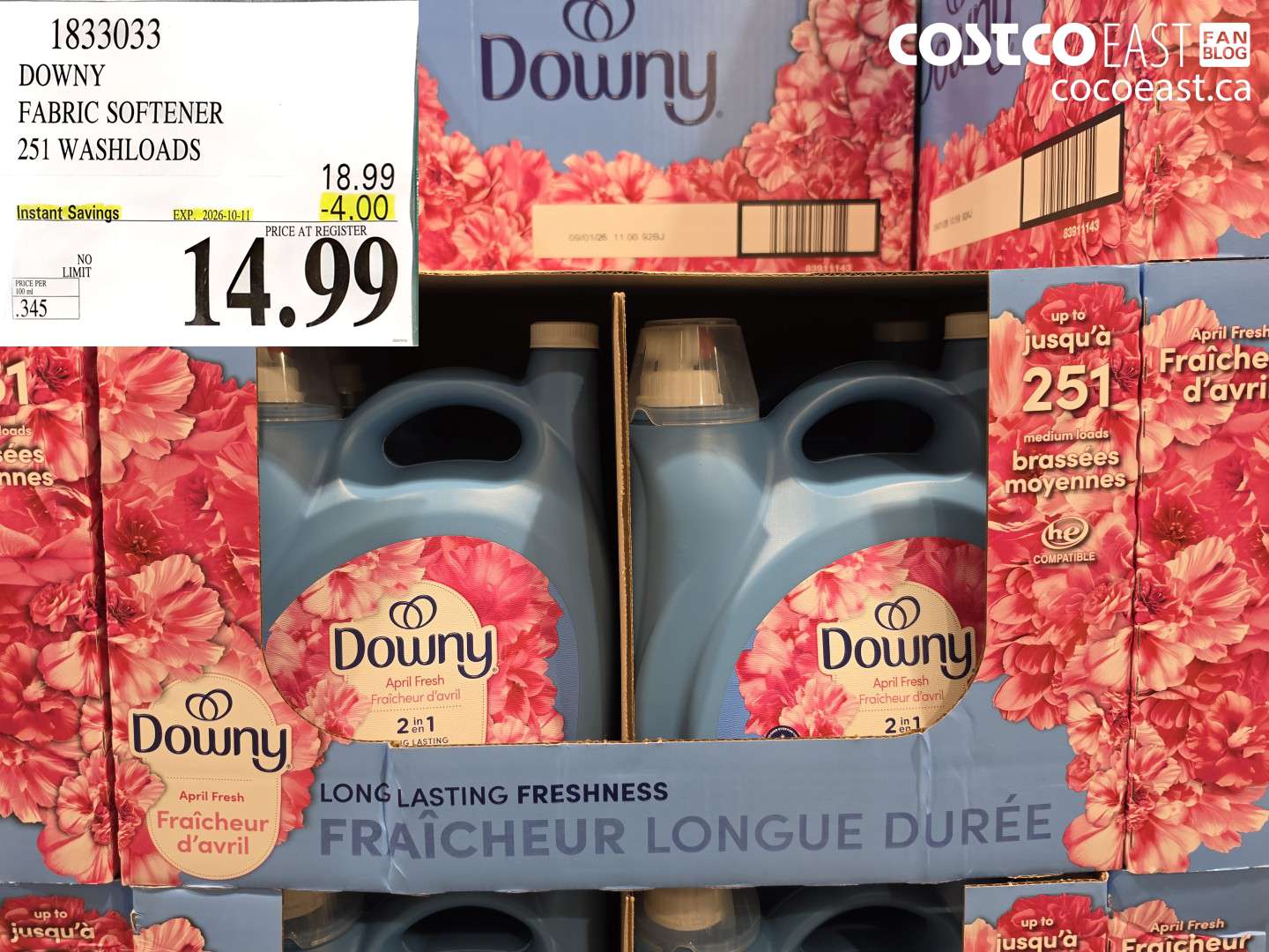 1833033 DOWNY FABRIC SOFTENER 251 WASHLOADS ($4.00 INSTANT SAVINGS EXPIRES ON 2026-10-11) $14.99