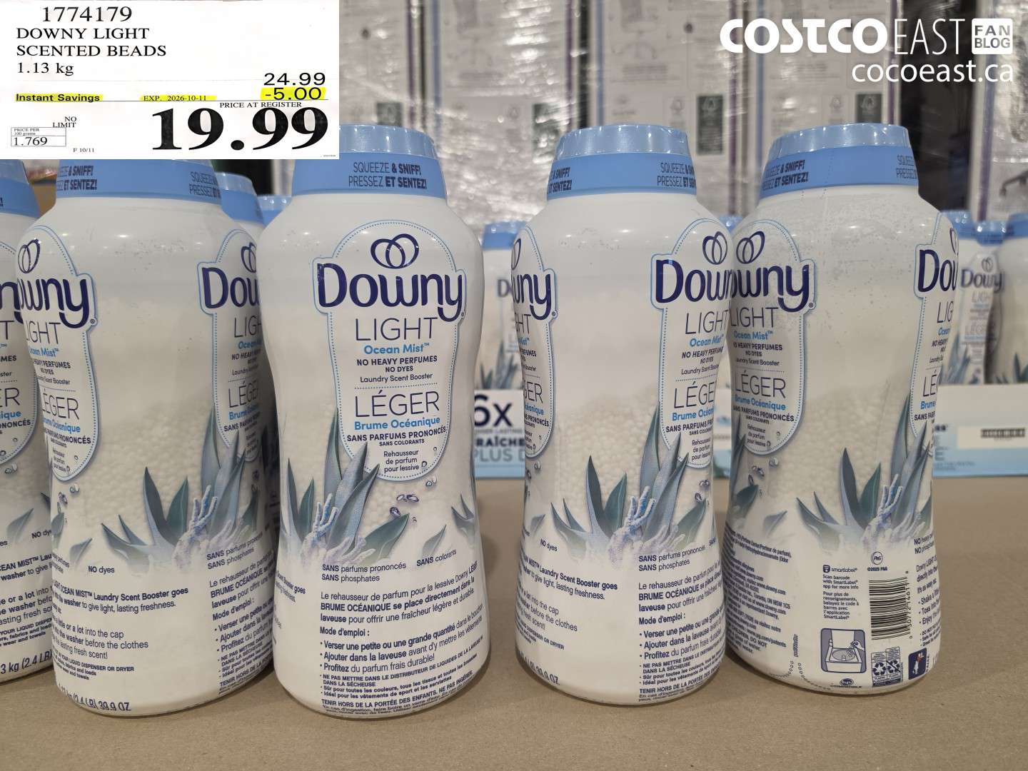 1774179 DOWNY LIGHT SCENTED BEADS 1.13 KG ($5.00 INSTANT SAVINGS EXPIRES ON 2026-10-11) $19.99