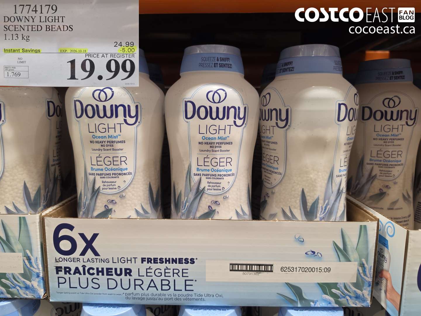 1774179 DOWNY LIGHT SCENTED BEADS 1.13 KG ($5.00 INSTANT SAVINGS EXPIRES ON 2026-10-18) $19.99