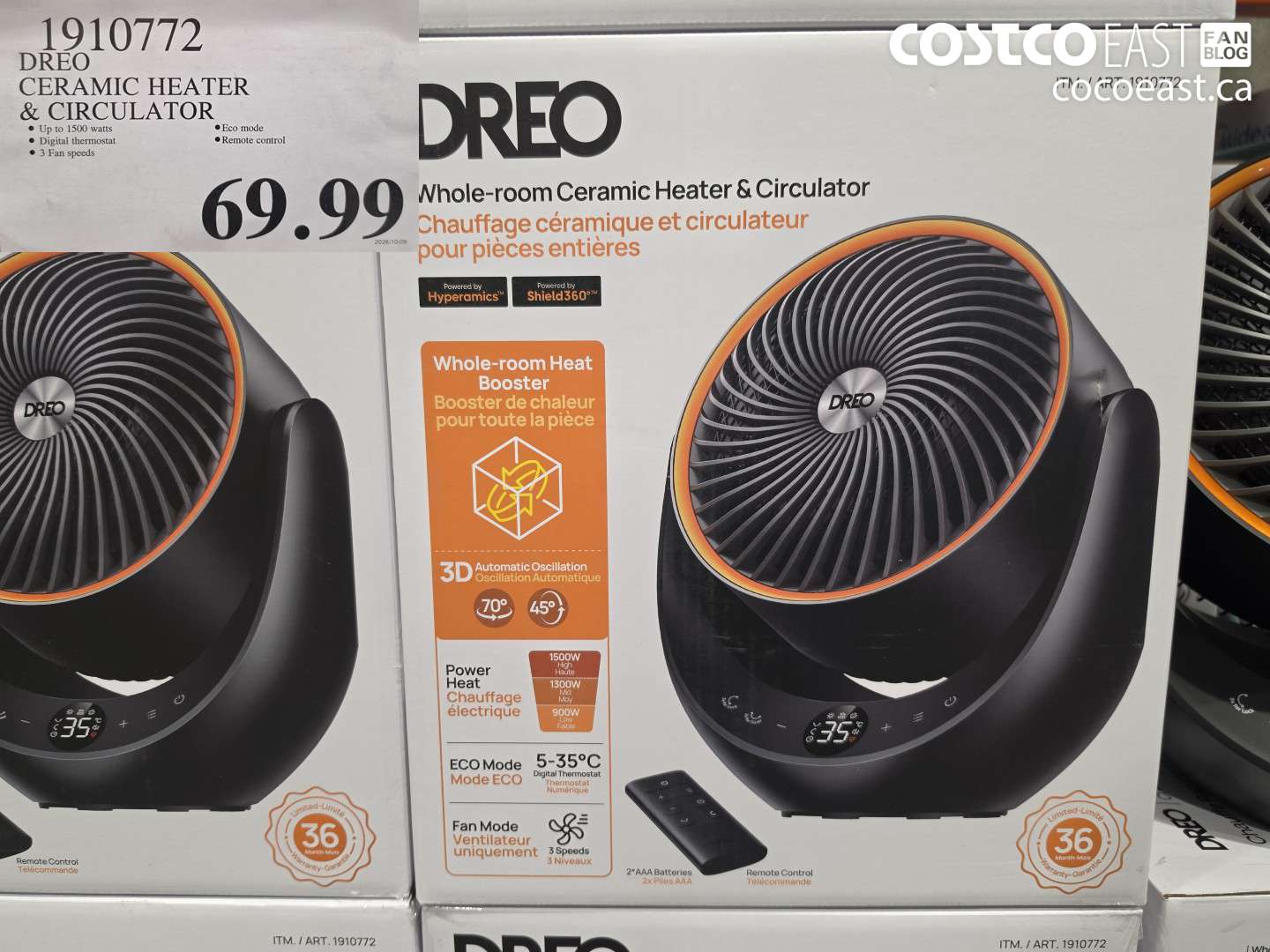 1910772 DREO CERAMIC HEATER & CIRCULATOR $69.99