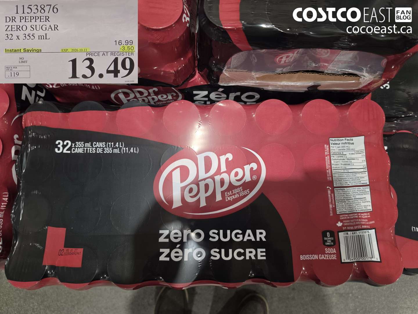 1153876 DR PEPPER ZERO SUGAR 32 X 355 ML ($3.50 INSTANT SAVINGS EXPIRES ON 2026-10-11) $13.49