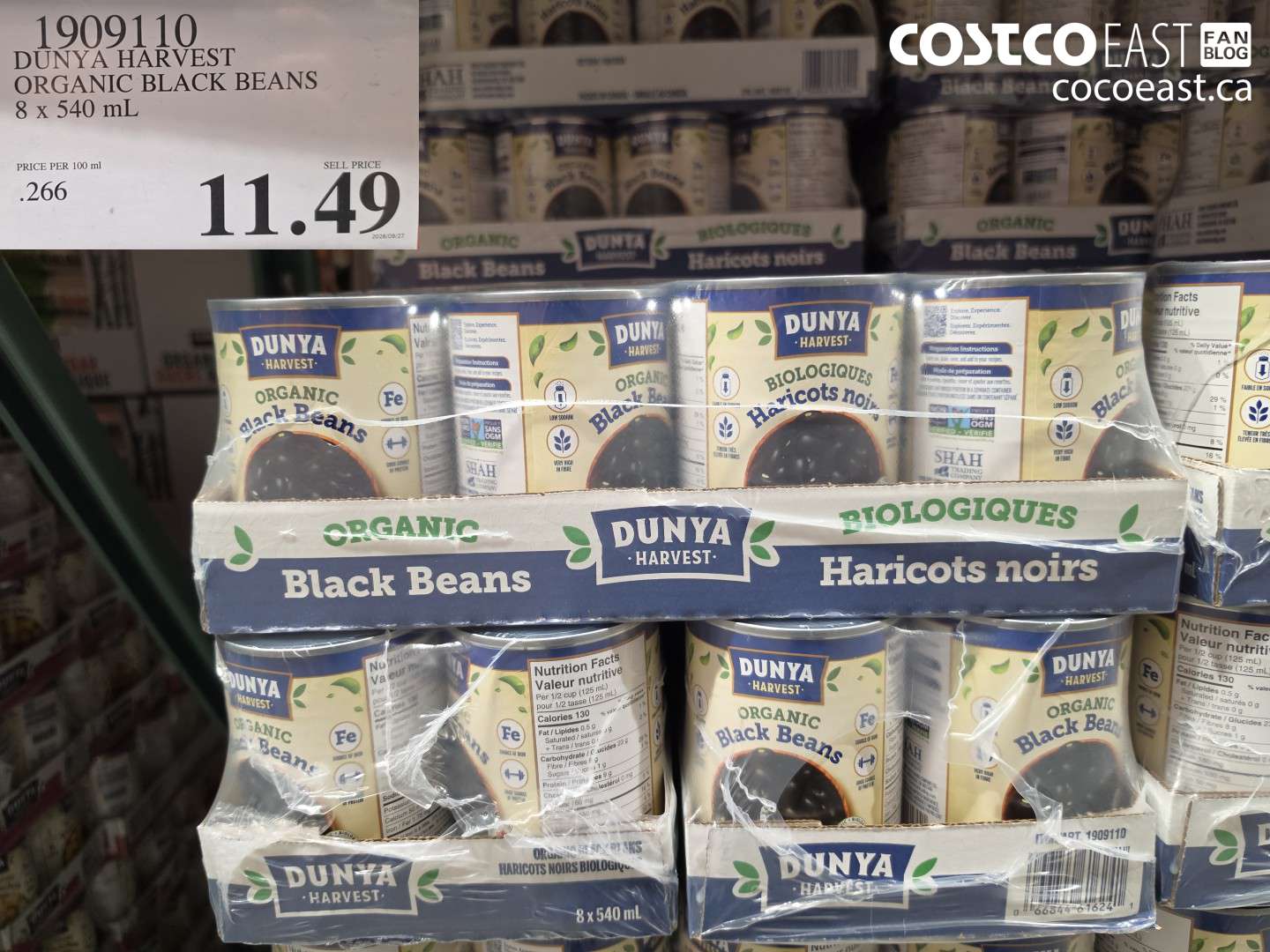 1909110 DUNYA HARVEST ORGANIC BLACK BEANS 8 X 540 ML $11.49
