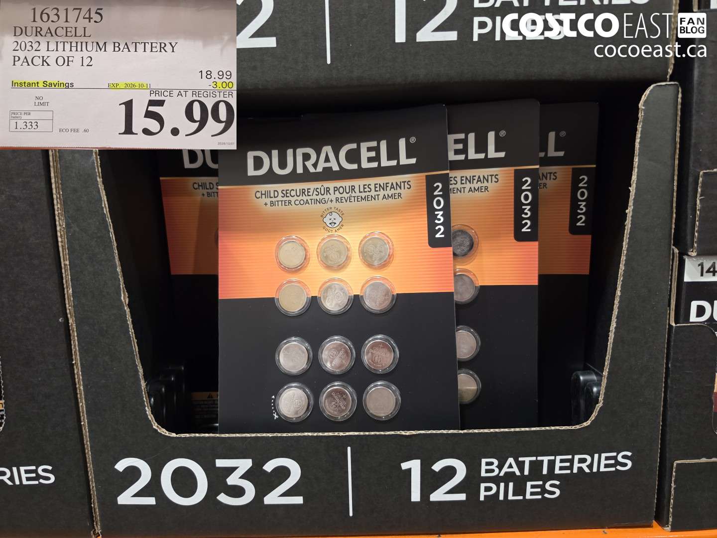 1631745 DURACELL 2032 LITHIUM BATTERY PACK OF 12 ($3.00 INSTANT SAVINGS EXPIRES ON 2026-10-11) $15.99