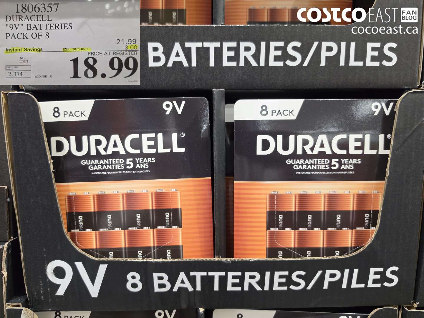 1806357 DURACELL 9V BATTERIES PACK OF 8 ($3.00 INSTANT SAVINGS EXPIRES ON 2026-10-11) $18.99