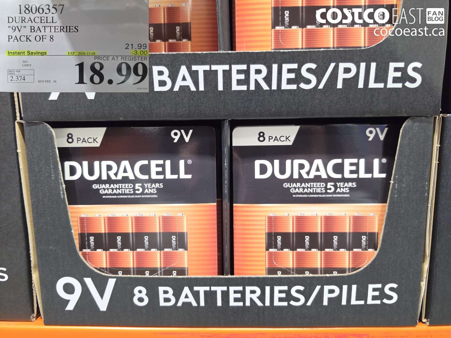 1806357 DURACELL 9V BATTERIES PACK OF 8 ($3.00 INSTANT SAVINGS EXPIRES ON 2026-11-08) $18.99
