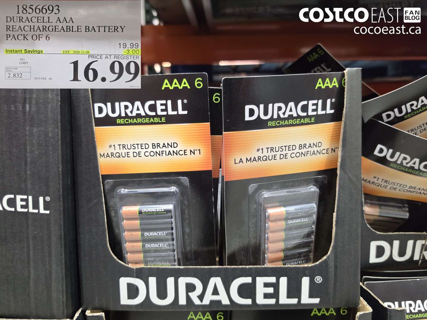 1856693 DURACELL AAA REACHARGEABLE BATTERY PACK OF 6 ($3.00 INSTANT SAVINGS EXPIRES ON 2026-11-08) $16.99