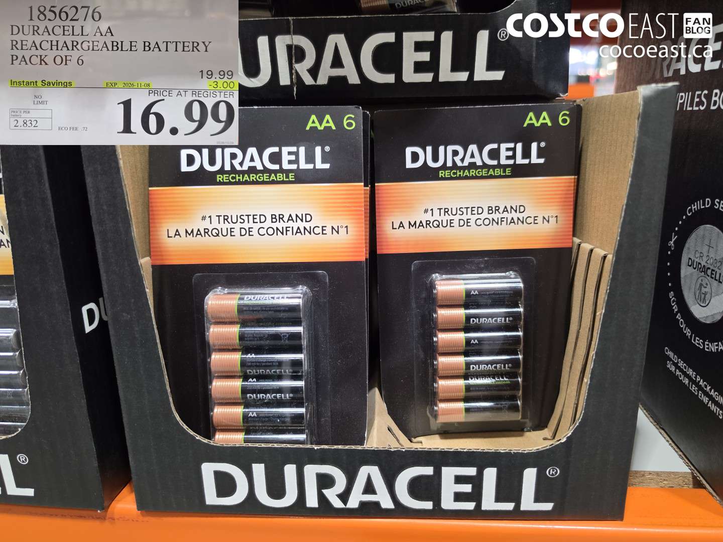 1856276 DURACELL AA RECHARGEABLE BATTERY PACK OF 6 ($3.00 INSTANT SAVINGS EXPIRES ON 2026-11-08) $16.99