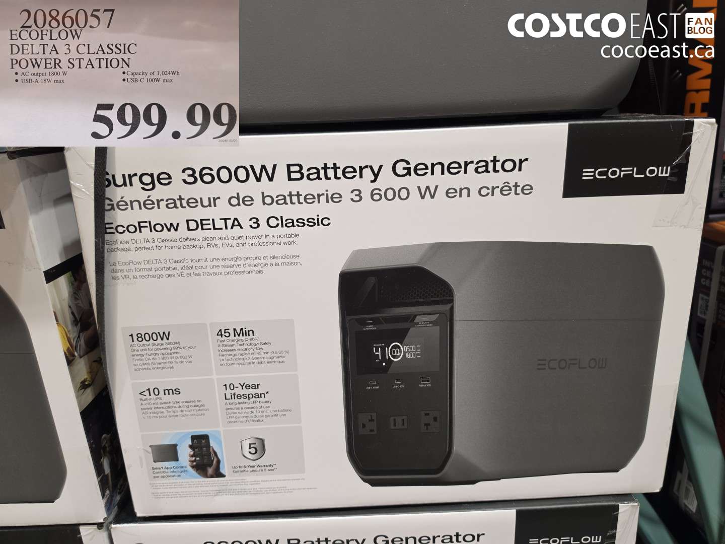 2086057 ECOFLOW DELTA 3 CLASSIC POWER STATION $599.99