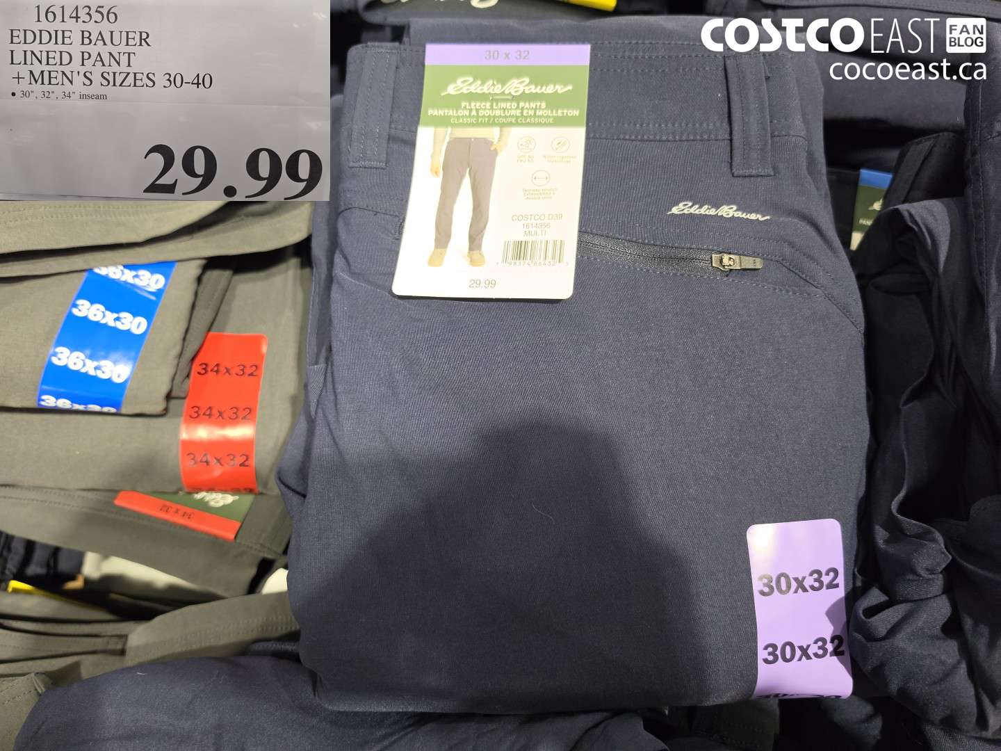 1614356 EDDIE BAUER LINED PANT MEN'S SIZES 30-40 $29.99