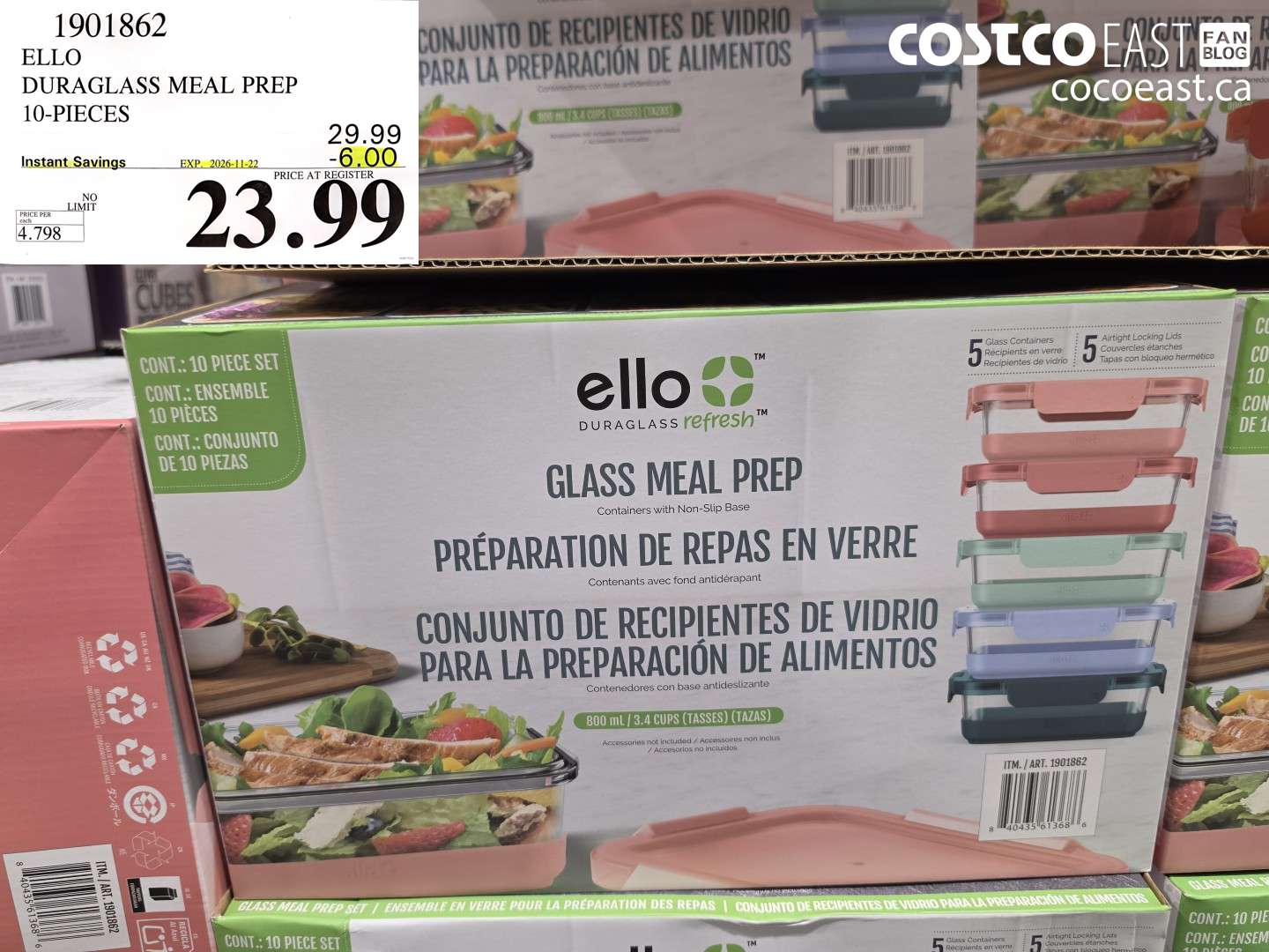 1901862 ELLO DURAGLASS MEAL PREP 10-PIECES ($6.00 INSTANT SAVINGS EXPIRES ON 2026-11-22) $23.99