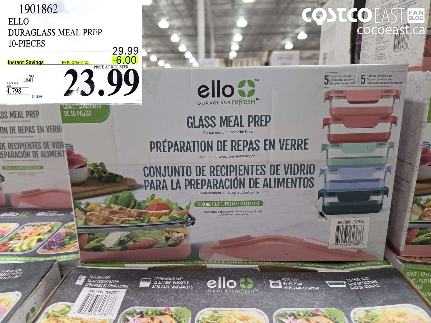 1901862 ELLO DURAGLASS MEAL PREP 10-PIECES ($6.00 INSTANT SAVINGS EXPIRES ON 2026-11-22) $23.99