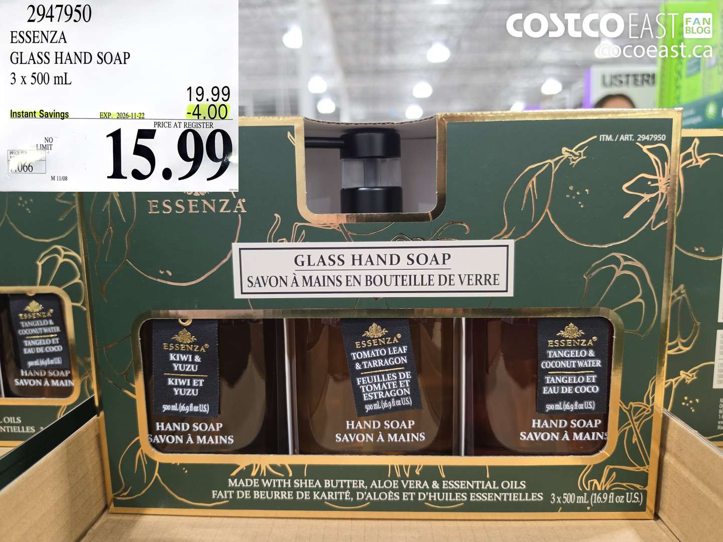 2947950 ESSENZA GLASS HAND SOAP 3 X 500 ML ($4.00 INSTANT SAVINGS EXPIRES ON 2026-11-22) $15.99