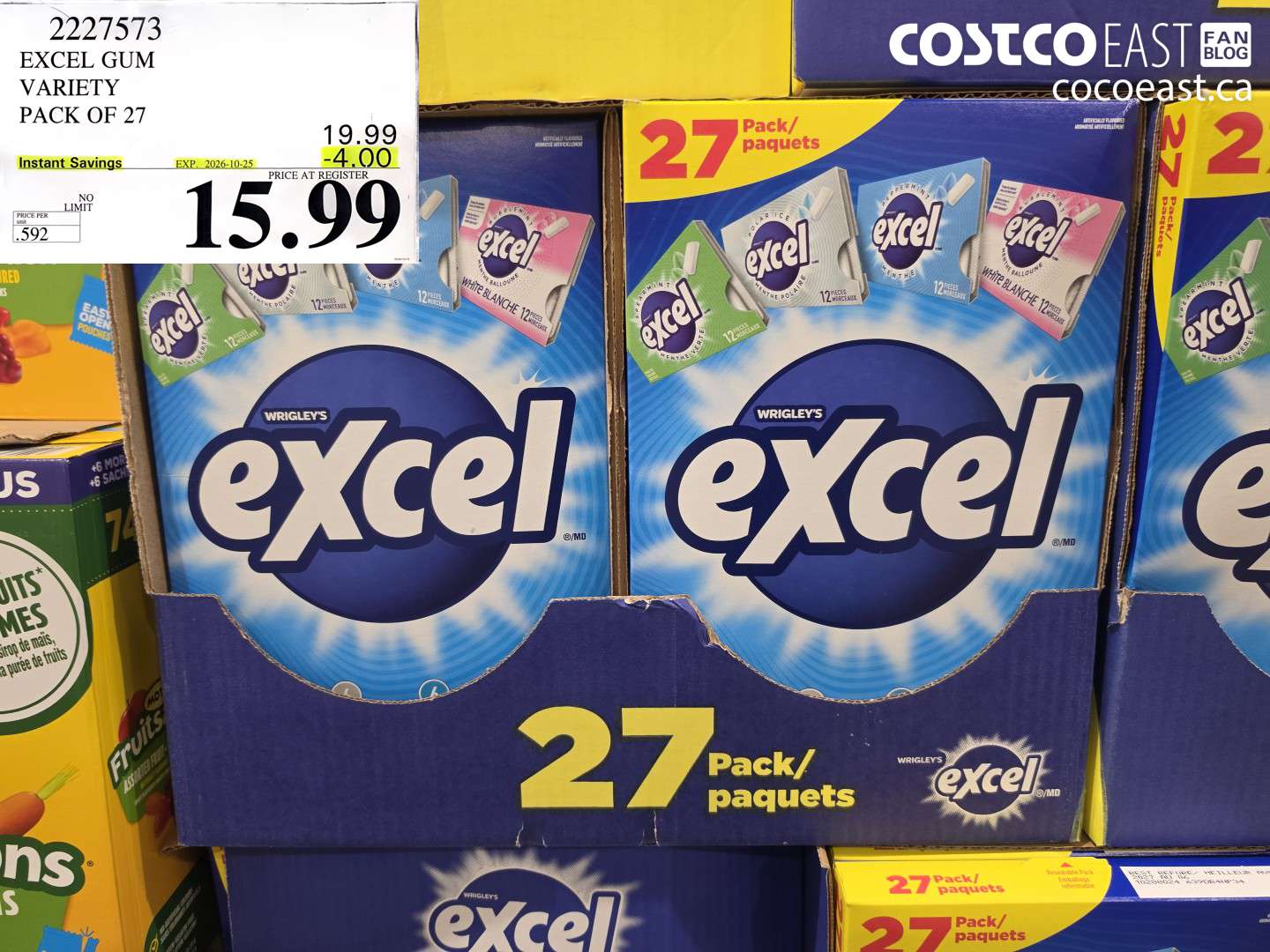 2227573 EXCEL GUM VARIETY PACK OF 27 ($4.00 INSTANT SAVINGS EXPIRES ON 2026-10-25) $15.99