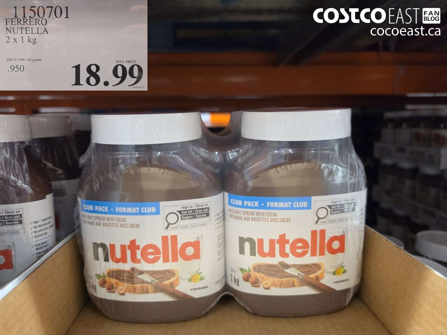 1150701 FERRERO NUTELLA 2 X 1 KG $18.99