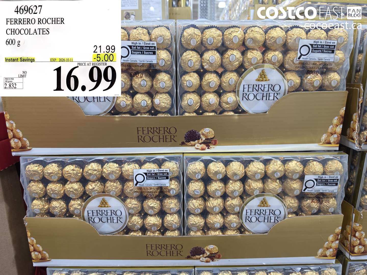 469627 FERRERO ROCHER CHOCOLATES 600 G ($5.00 INSTANT SAVINGS EXPIRES ON 2026-10-11) $16.99