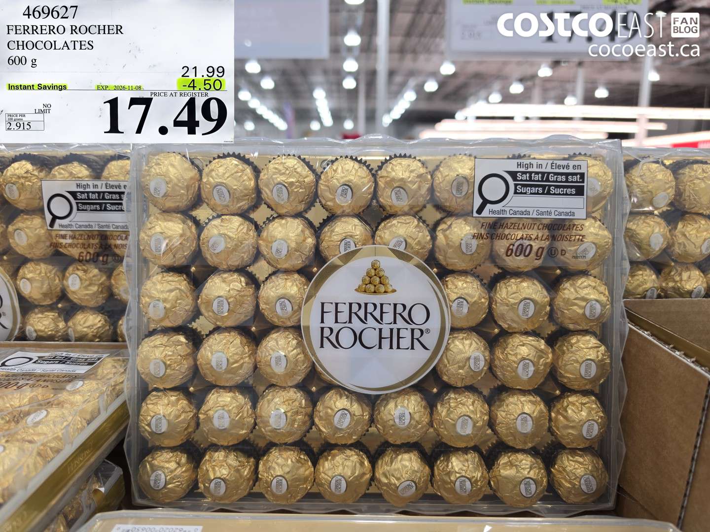 469627 FERRERO ROCHER CHOCOLATES 600 G ($4.50 INSTANT SAVINGS EXPIRES ON 2026-11-08) $17.49