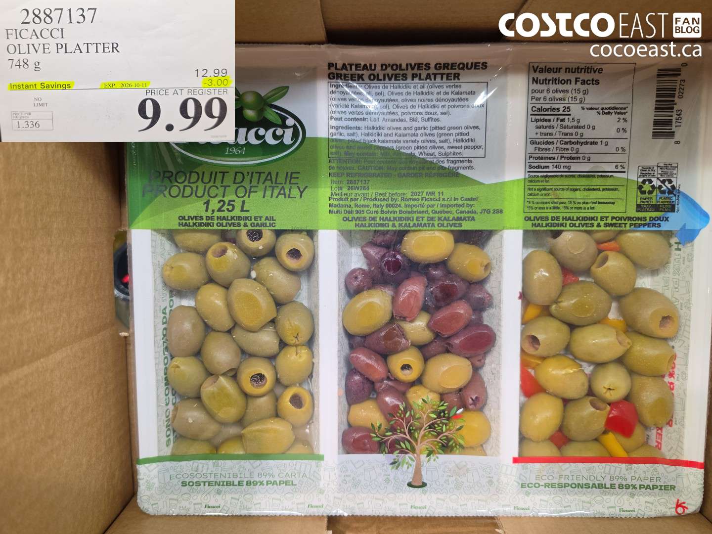 2887137 FICACCI OLIVE PLATTER 748 G ($3.00 INSTANT SAVINGS EXPIRES ON 2026-10-11) $9.99
