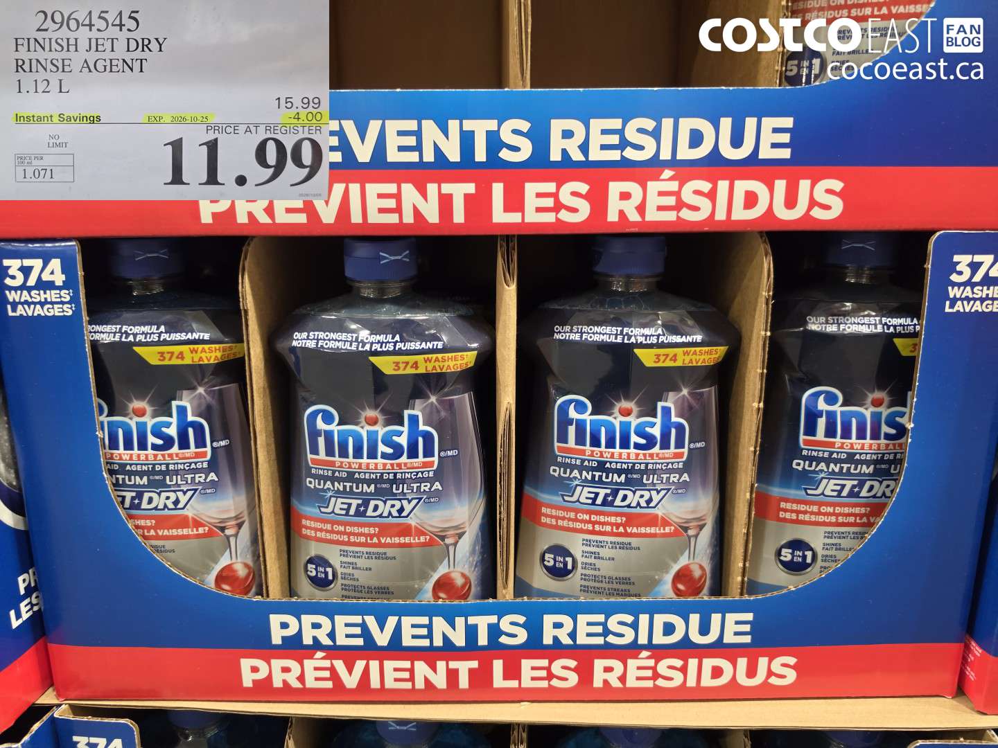 2964545 FINISH JET DRY RINSE AGENT 1.12 L ($4.00 INSTANT SAVINGS EXPIRES ON 2026-10-25) $11.99