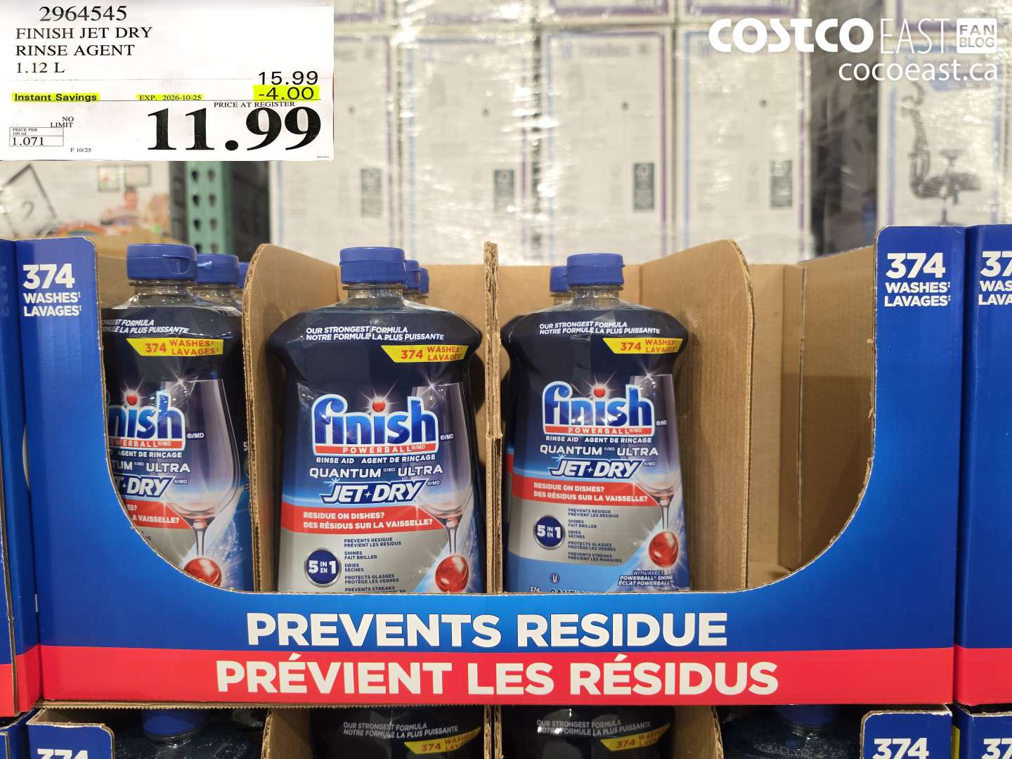 2964545 FINISH JET DRY RINSE AGENT 1.12 L ($4.00 INSTANT SAVINGS EXPIRES ON 2026-10-25) $11.99