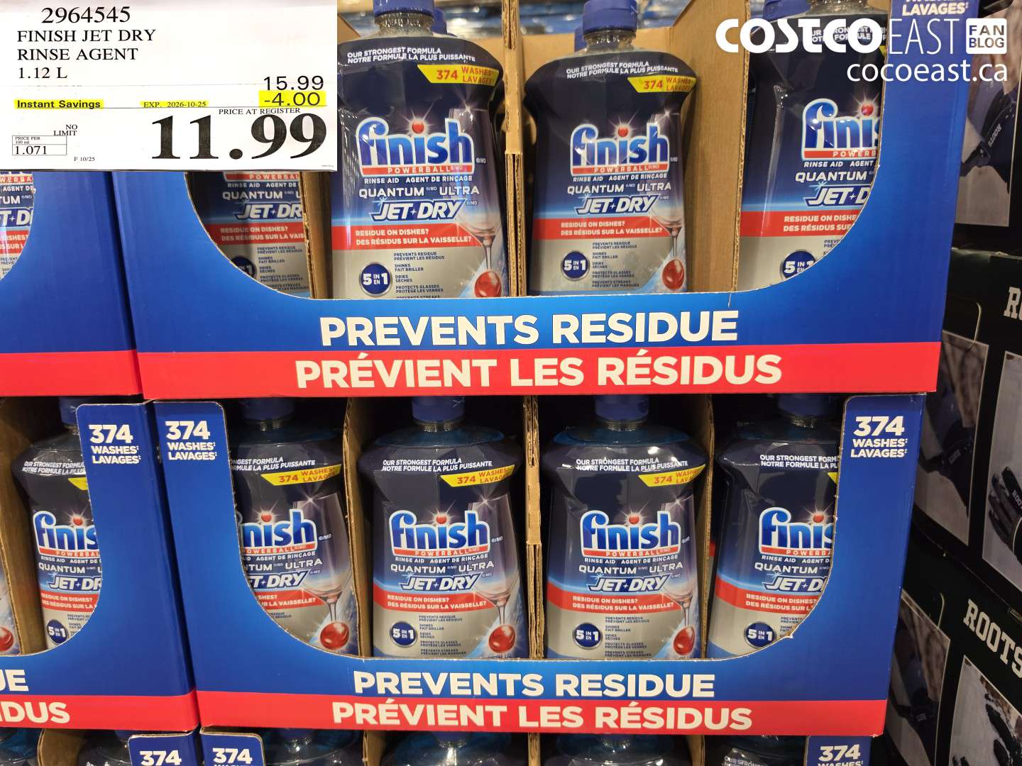 2964545 FINISH JET DRY RINSE AGENT 1.12 L ($4.00 INSTANT SAVINGS EXPIRES ON 2026-10-25) $11.99