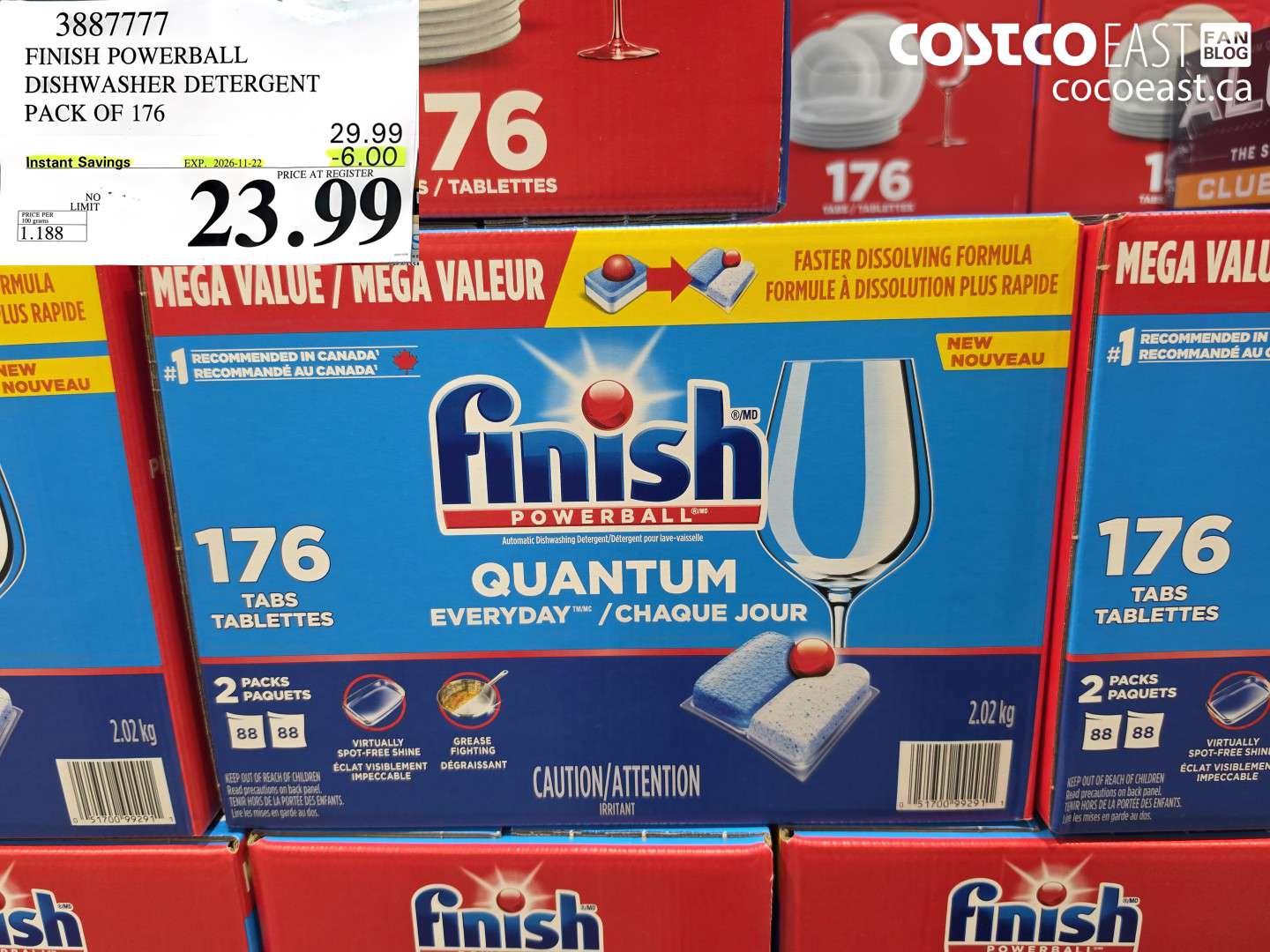 3887777 FINISH POWERBALL DISHWASHER DETERGENT PACK OF 176 ($6.00 INSTANT SAVINGS EXPIRES ON 2026-11-22) $23.99