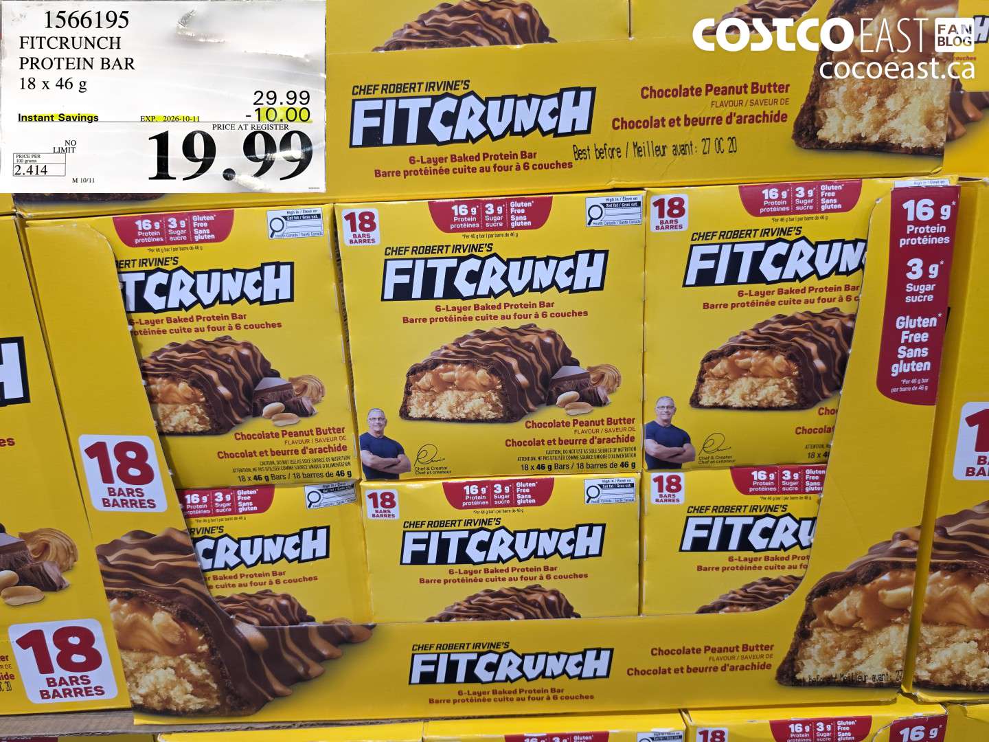 1566195 FITCRUNCH PROTEIN BAR 18 X 46 G ($10.00 INSTANT SAVINGS EXPIRES ON 2026-10-11) $19.99