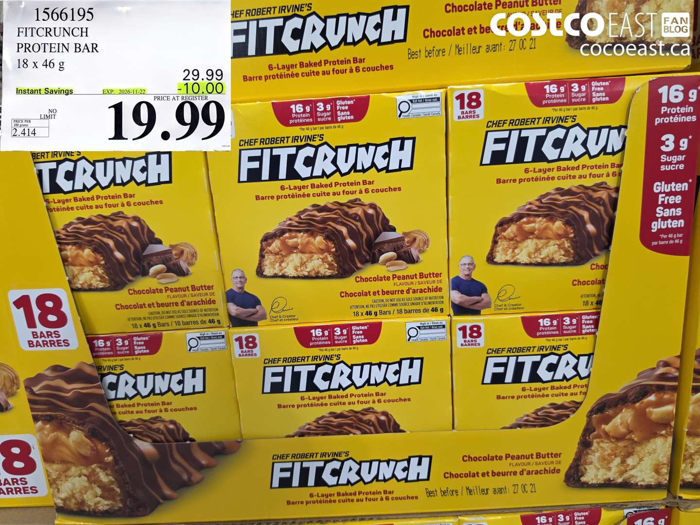 1566195 FITCRUNCH PROTEIN BAR 18 X 46 G ($10.00 INSTANT SAVINGS EXPIRES ON 2026-11-22) $19.99