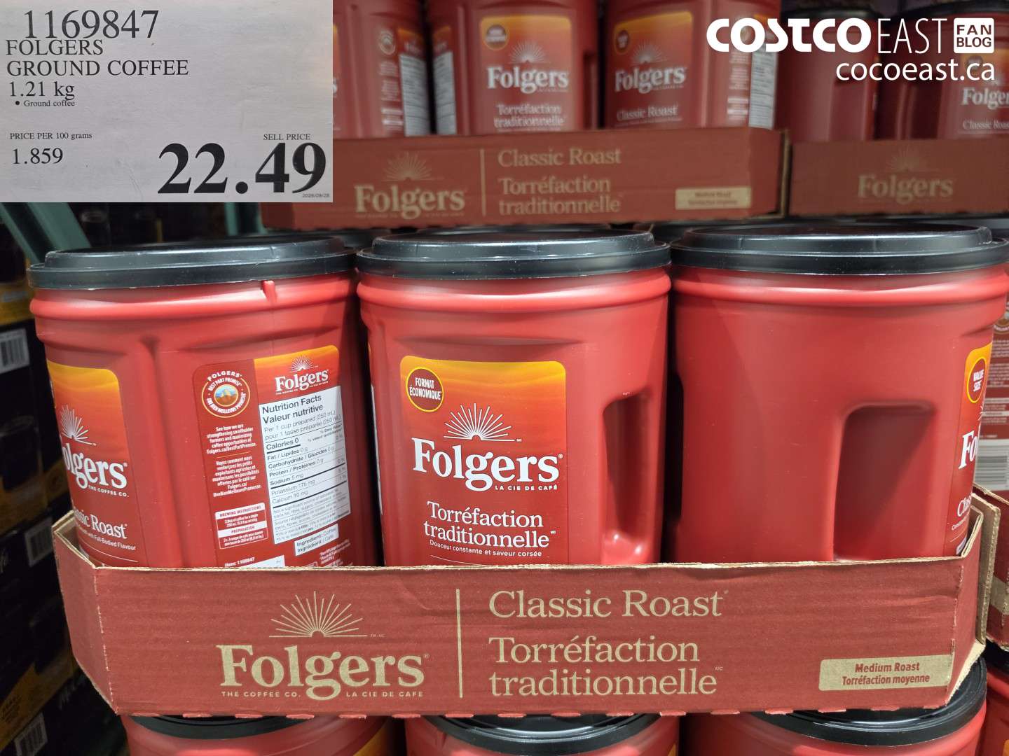 1169847 FOLGERS GROUND COFFEE 1.21 KG $22.49