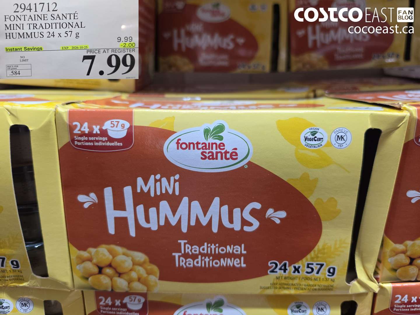 2941712 FONTAINE SANTÉ MINI TRADITIONAL HUMMUS 24 X 57 G ($2.00 INSTANT SAVINGS EXPIRES ON 2026-10-25) $7.99