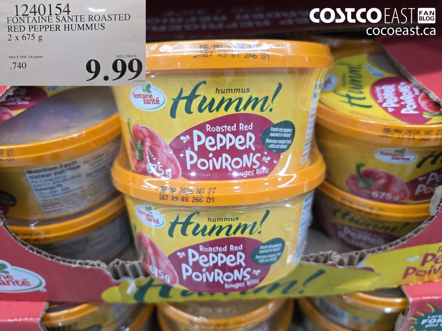 1240154 FONTAINE SANTE ROASTED RED PEPPER HUMMUS 2 X 675 G $9.99