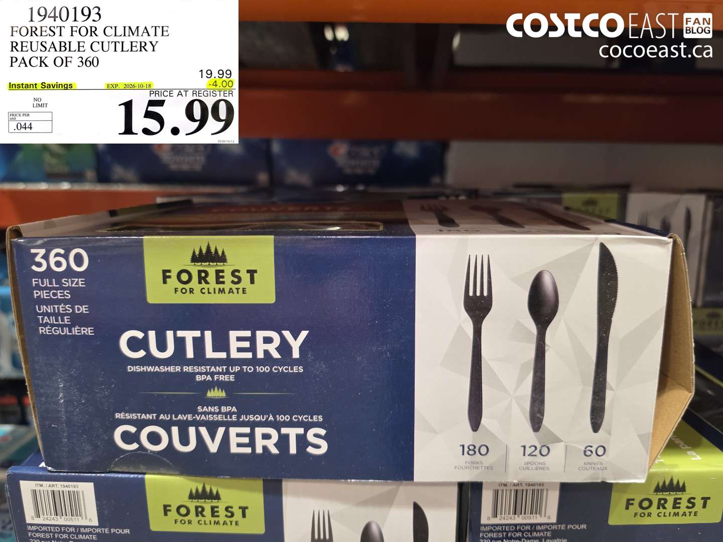 1940193 FOREST FOR CLIMATE REUSABLE CUTLERY PACK OF 360 ($4.00 INSTANT SAVINGS EXPIRES ON 2026-10-18) $15.99