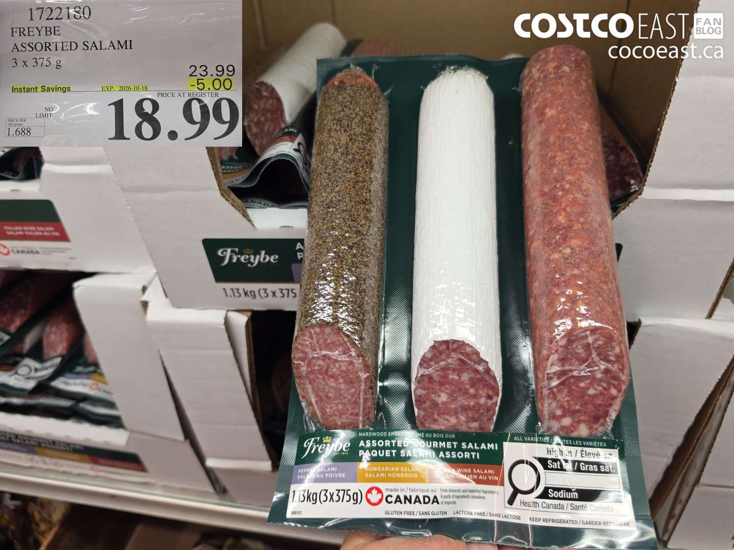 1722180 FREYBE ASSORTED SALAMI 3 X 375 G ($5.00 INSTANT SAVINGS EXPIRES ON 2026-10-18) $18.99