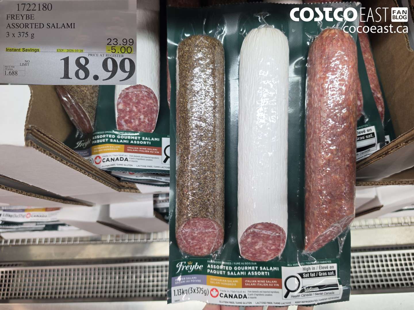 1722180 FREYBE ASSORTED SALAMI 3 X 375 G ($5.00 INSTANT SAVINGS EXPIRES ON 2026-10-18) $18.99