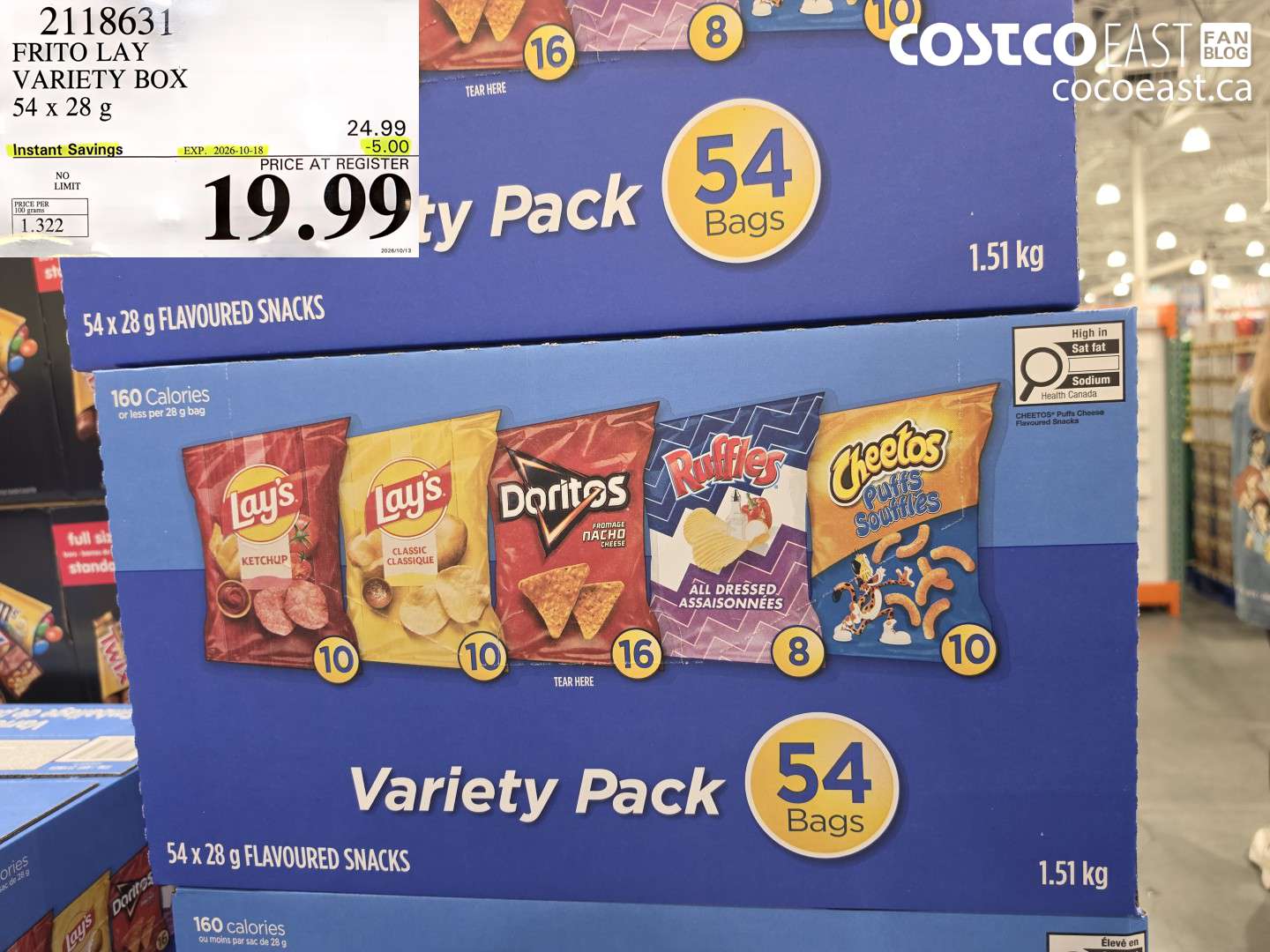 2118631 FRITO LAY VARIETY BOX 54 X 28 G ($5.00 INSTANT SAVINGS EXPIRES ON 2026-10-18) $19.99