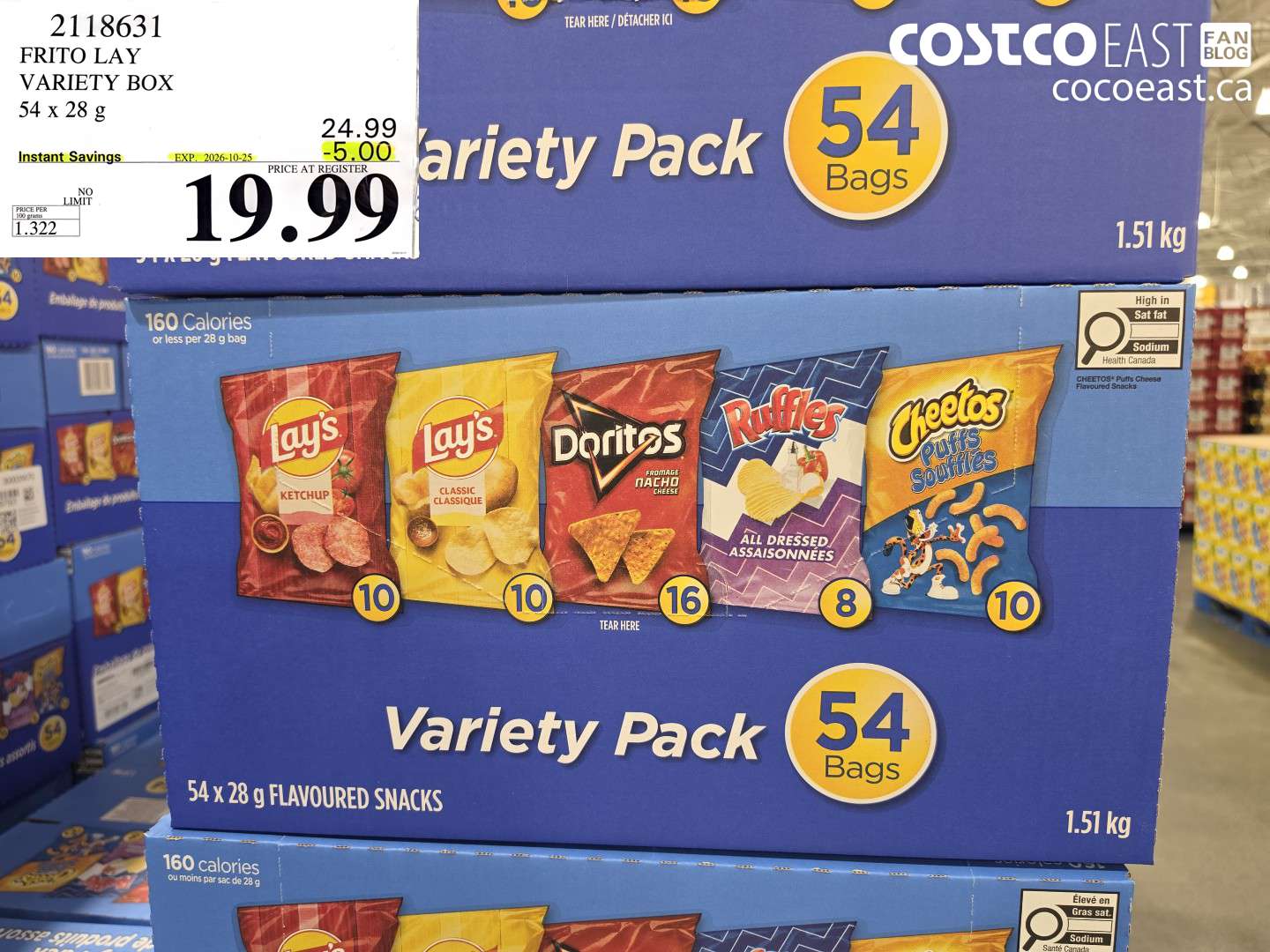 2118631 FRITO LAY VARIETY BOX 54 X 28 G ($5.00 INSTANT SAVINGS EXPIRES ON 2026-10-25) $19.99