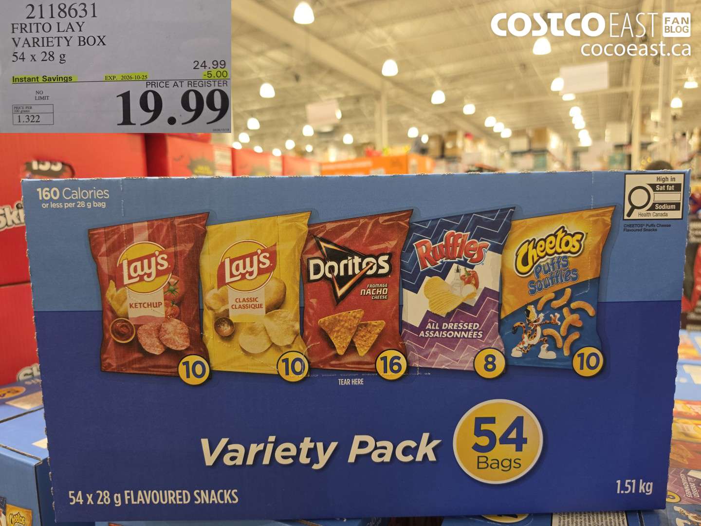 2118631 FRITO LAY VARIETY BOX 54 X 28 G ($5.00 INSTANT SAVINGS EXPIRES ON 2026-10-25) $19.99
