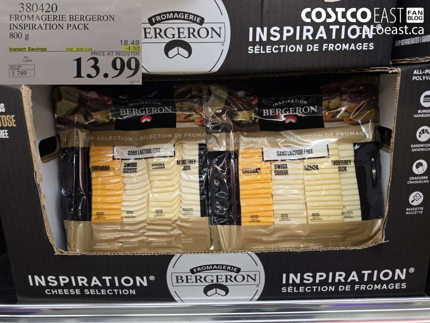 380420 FROMAGERIE BERGERON INSPIRATION PACK 800 G ($4.50 INSTANT SAVINGS EXPIRES ON 2026-11-04) $13.99