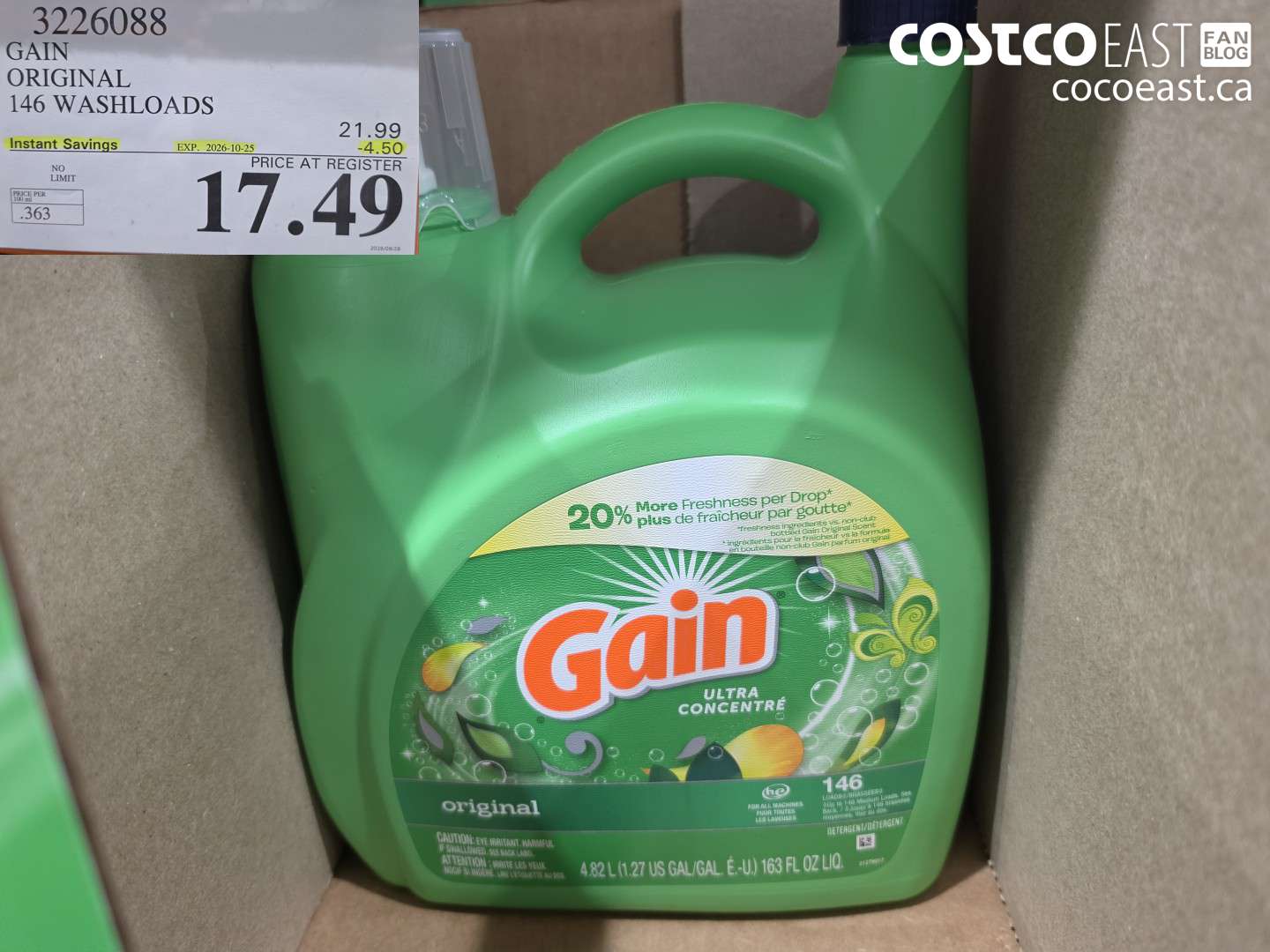 3226088 GAIN ORIGINAL 146 WASHLOADS ($4.50 INSTANT SAVINGS EXPIRES ON 2026-10-25) $17.49