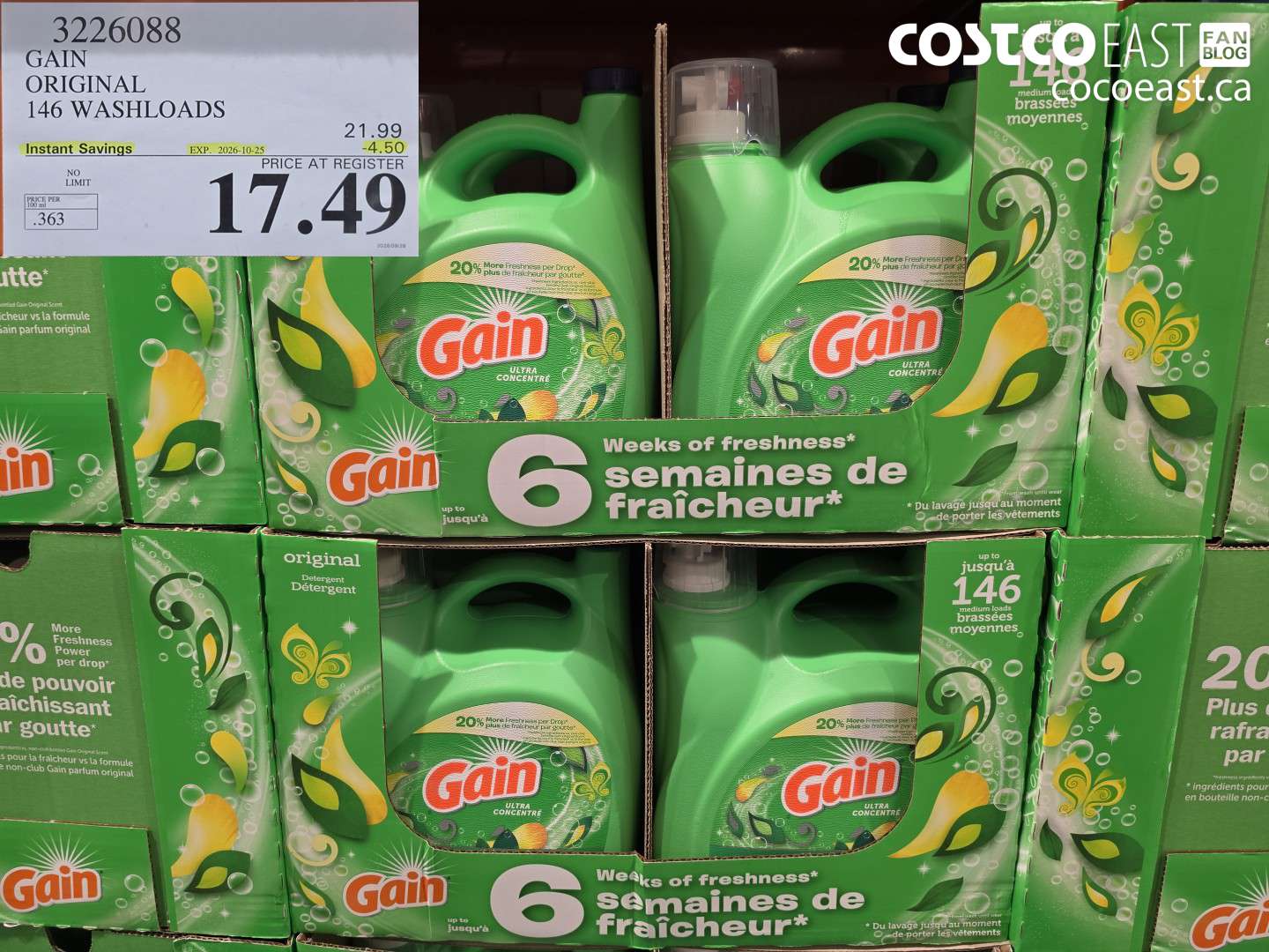 3226088 GAIN ORIGINAL 146 WASHLOADS ($4.50 INSTANT SAVINGS EXPIRES ON 2026-10-25) $17.49