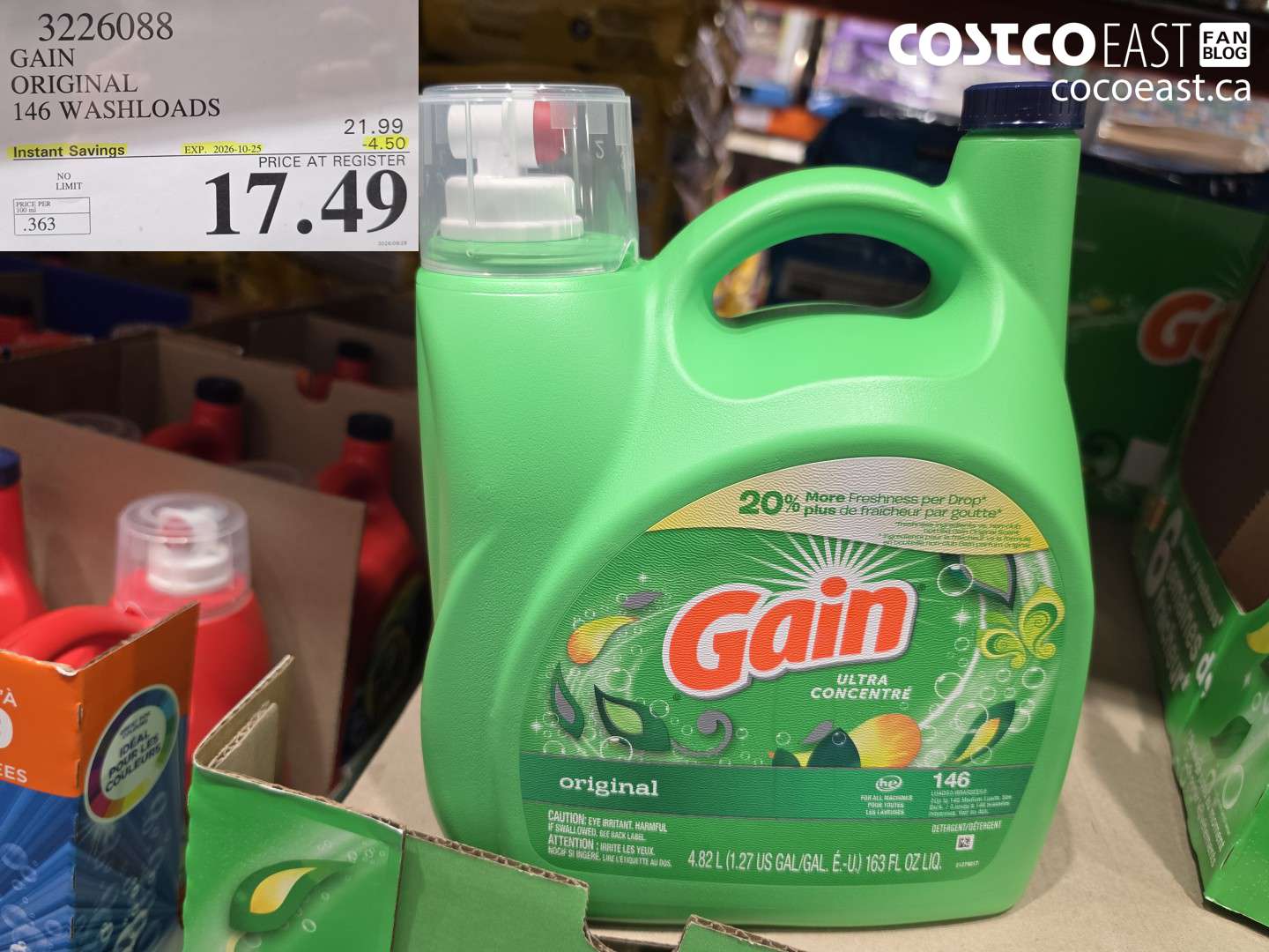3226088 GAIN ORIGINAL 146 WASHLOADS ($4.50 INSTANT SAVINGS EXPIRES ON 2026-10-25) $17.49
