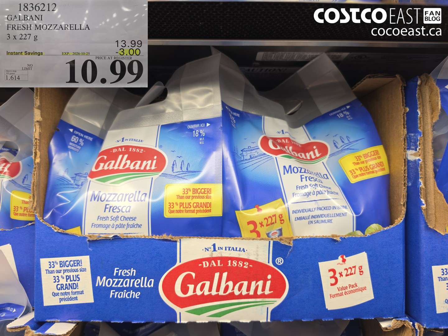 1836212 GALBANI FRESH MOZZARELLA 3 X 227 G ($3.00 INSTANT SAVINGS EXPIRES ON 2026-10-25) $10.99